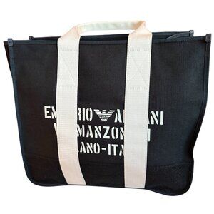 Armani Black Via Manzoni Black Fabric Tote Bag with removable pouch